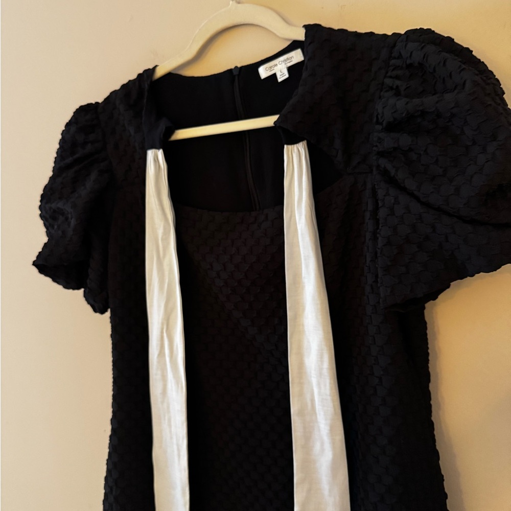 Chic Black Puff Sleeve Dress with White Accents - Picture 5 of 5